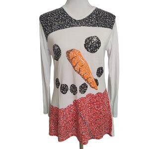 Winter Holiday snowman long sleeve tunic high low hem V-neck Small